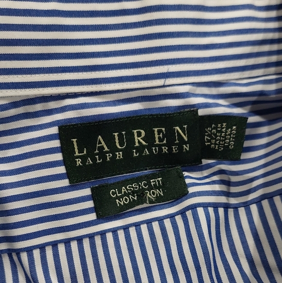 Lauren Ralph Lauren Dress Shirt Men's Size 17.5  36/37 Blue Striped Classic Fit - Picture 3 of 10